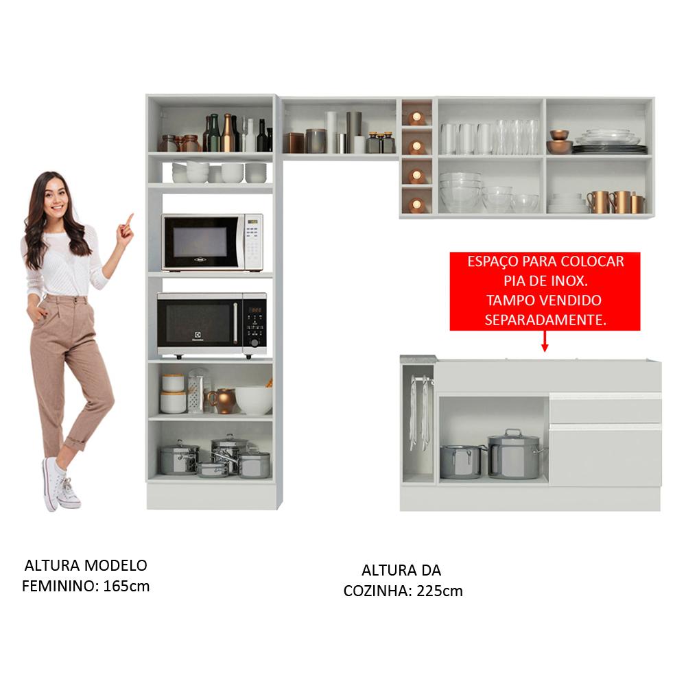 Cozinha Completa Madesa Jade com Armário e Balcão (Sem Tampo e Pia) - Branco