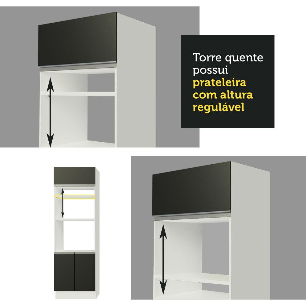 Cozinha Completa Madesa Jade com Armário e Balcão (Sem Tampo e Pia) - Branco/Preto/Branco