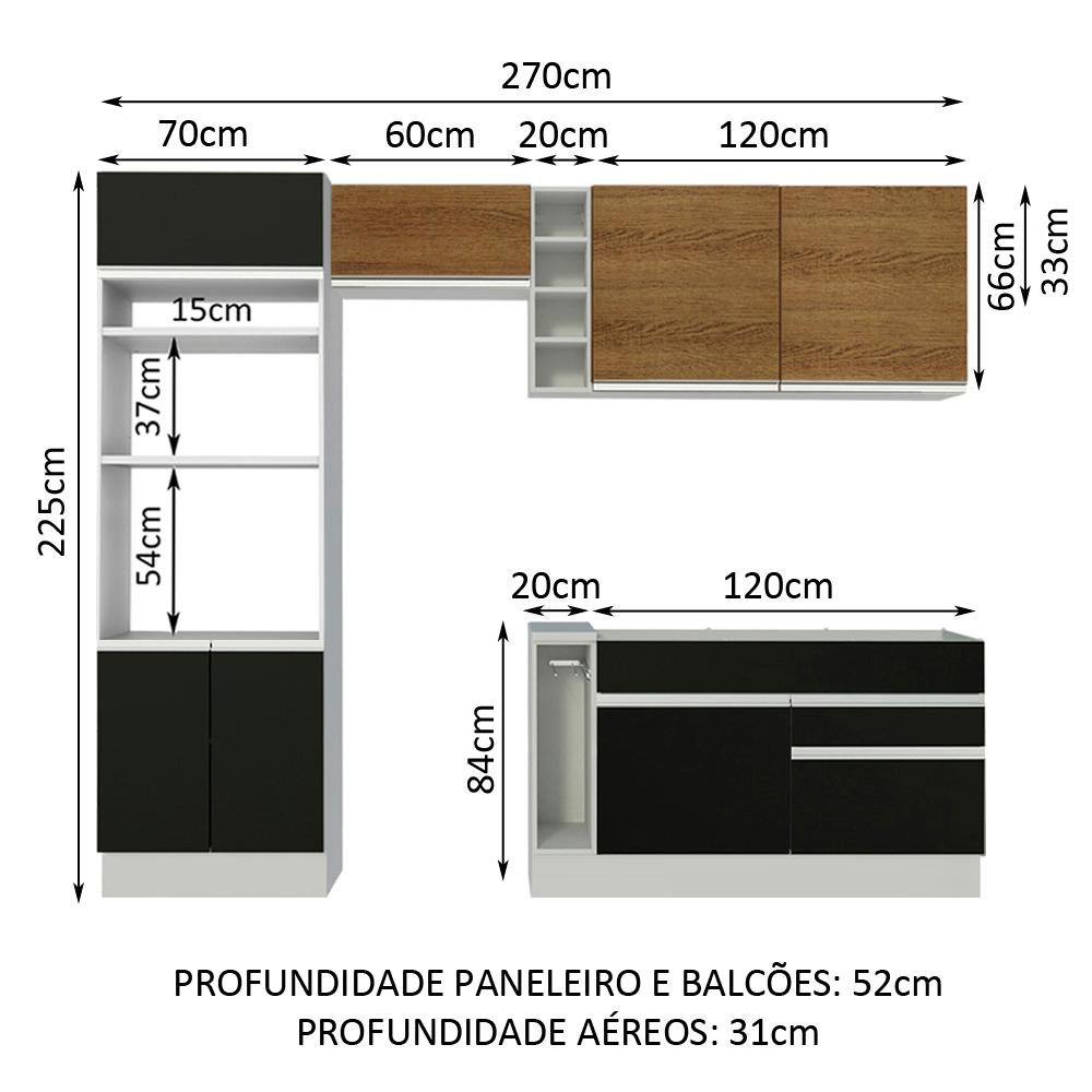 Cozinha Completa Madesa Jade com Armário e Balcão (Sem Tampo e Pia) - Branco/Preto/Rustic