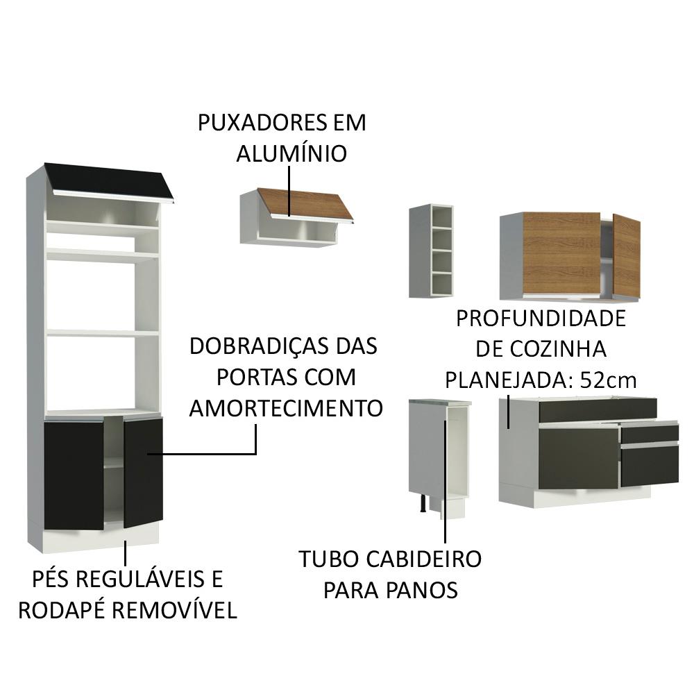 Cozinha Completa Madesa Jade com Armário e Balcão (Sem Tampo e Pia) - Branco/Preto/Rustic