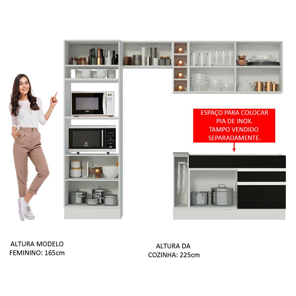 Cozinha Completa Madesa Jade com Armário e Balcão (Sem Tampo e Pia) - Branco/Preto/Rustic