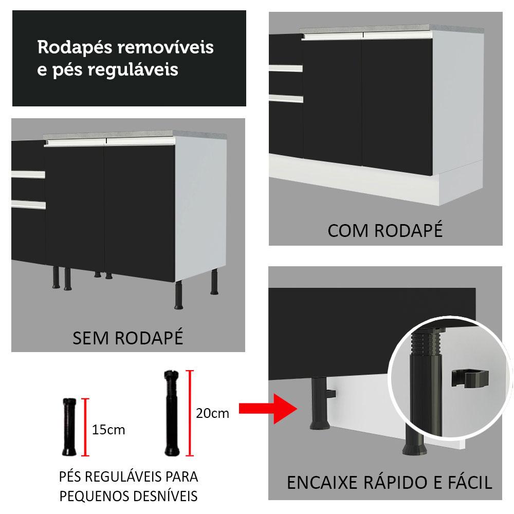 Cozinha Completa Madesa Jade com Armário e Balcão (Sem Tampo e Pia) - Branco/Preto/Rustic