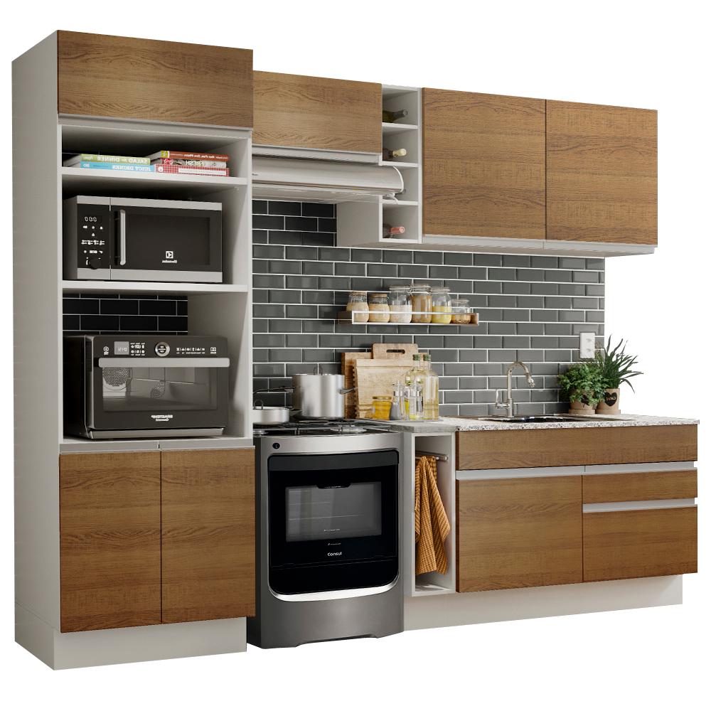 Cozinha Completa Madesa Jade com Armário e Balcão (Sem Tampo e Pia) - Branco/Rustic