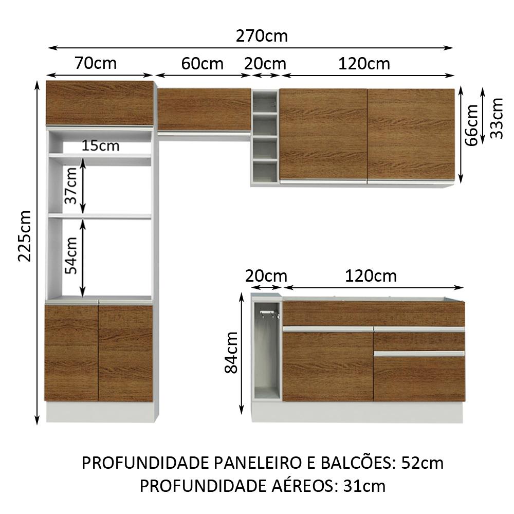 Cozinha Completa Madesa Jade com Armário e Balcão (Sem Tampo e Pia) - Branco/Rustic