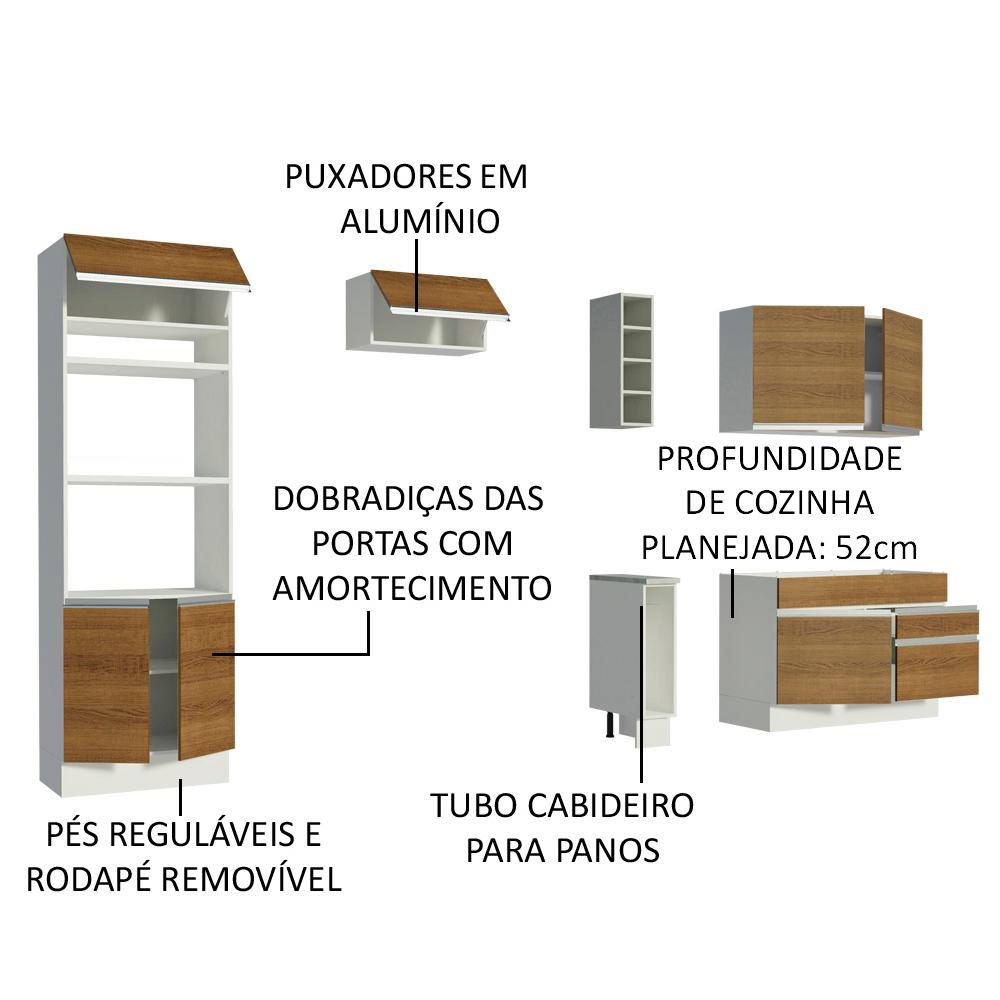 Cozinha Completa Madesa Jade com Armário e Balcão (Sem Tampo e Pia) - Branco/Rustic