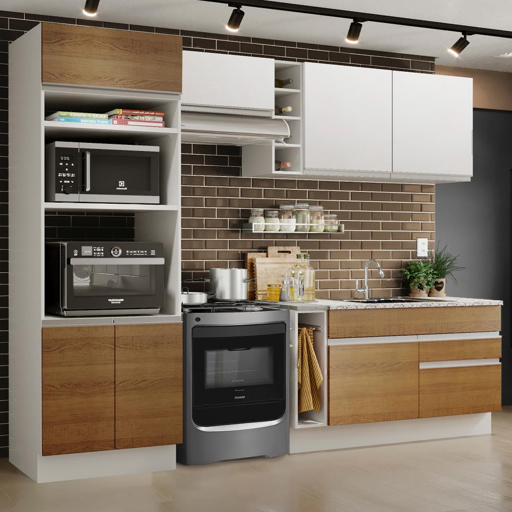 Cozinha Completa Madesa Jade com Armário e Balcão (Sem Tampo e Pia) - Branco/Rustic/Branco