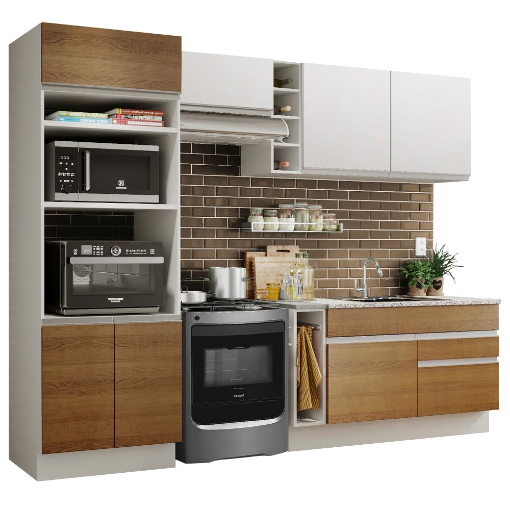 Cozinha Completa Madesa Jade com Armário e Balcão (Sem Tampo e Pia) - Branco/Rustic/Branco