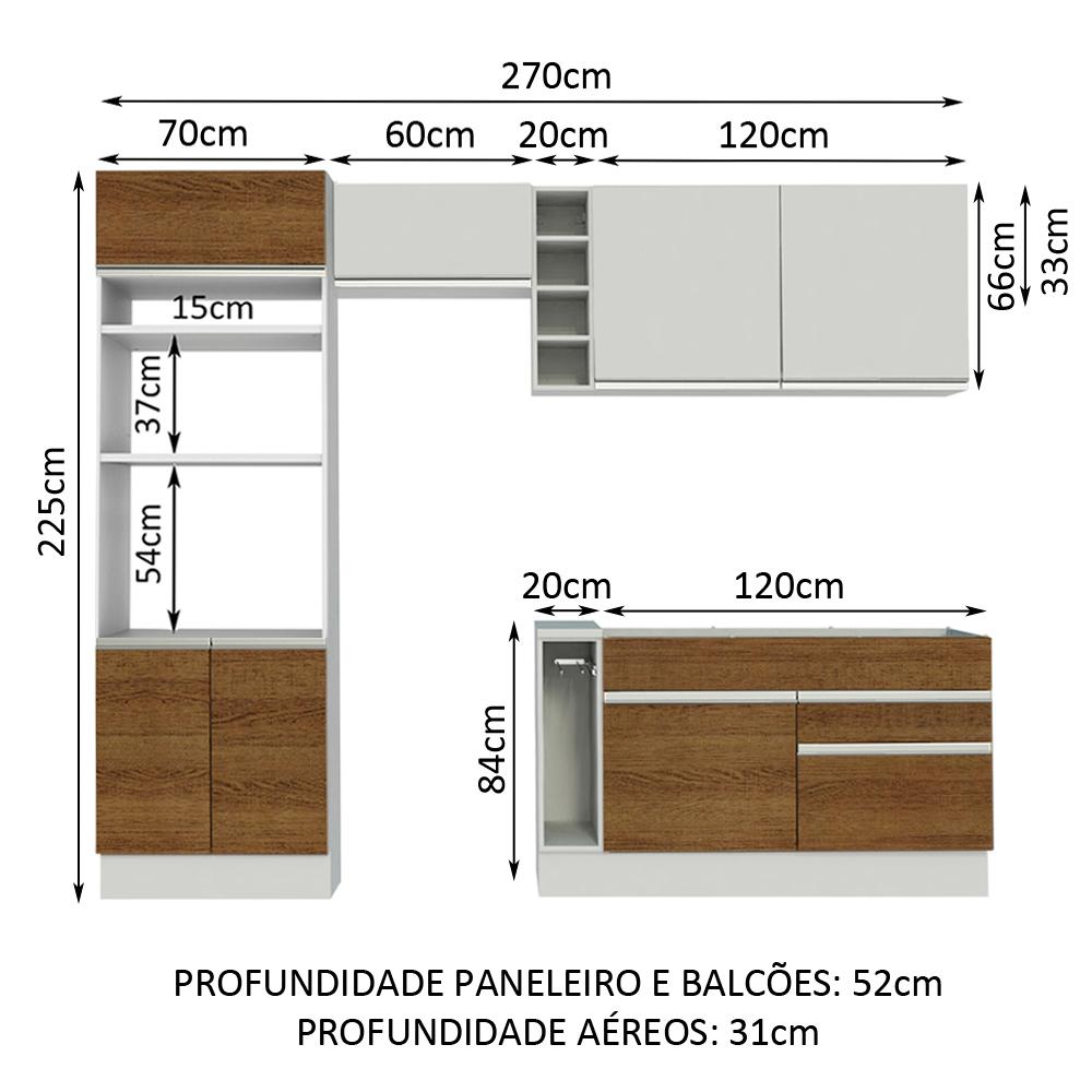 Cozinha Completa Madesa Jade com Armário e Balcão (Sem Tampo e Pia) - Branco/Rustic/Branco