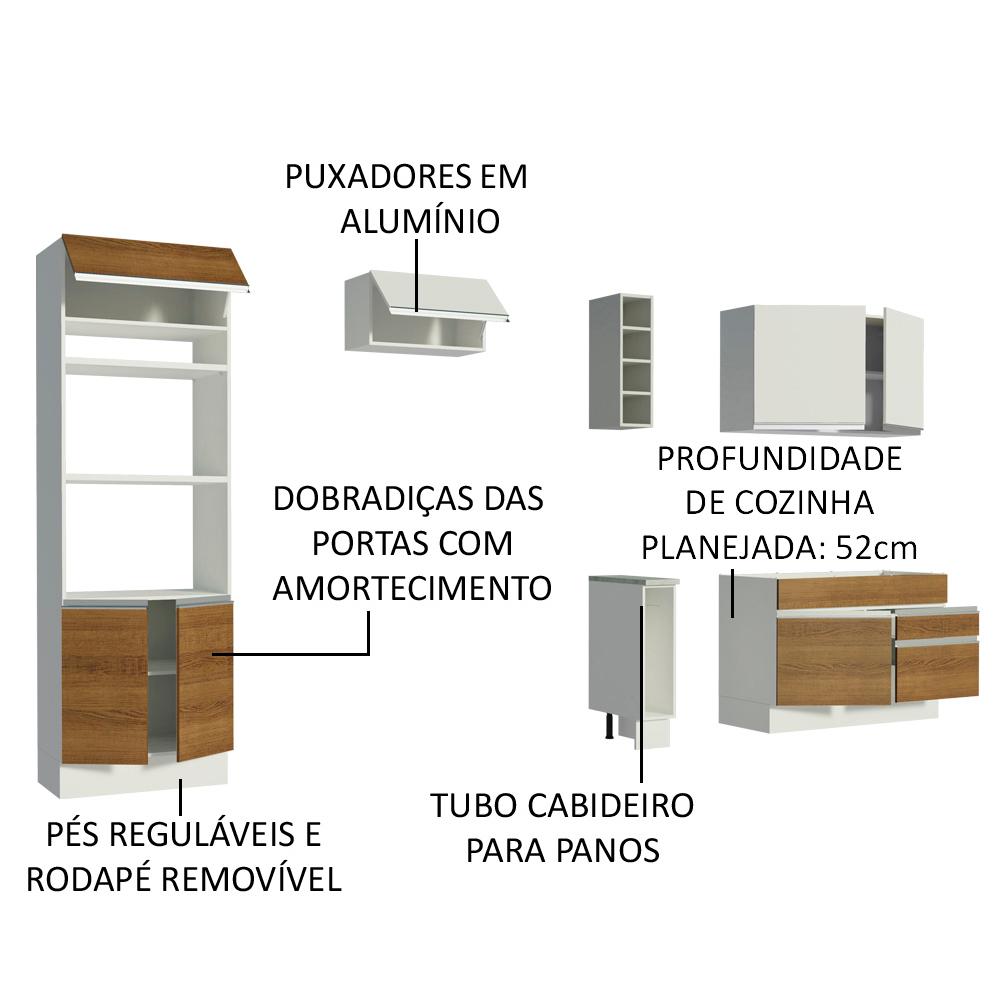 Cozinha Completa Madesa Jade com Armário e Balcão (Sem Tampo e Pia) - Branco/Rustic/Branco