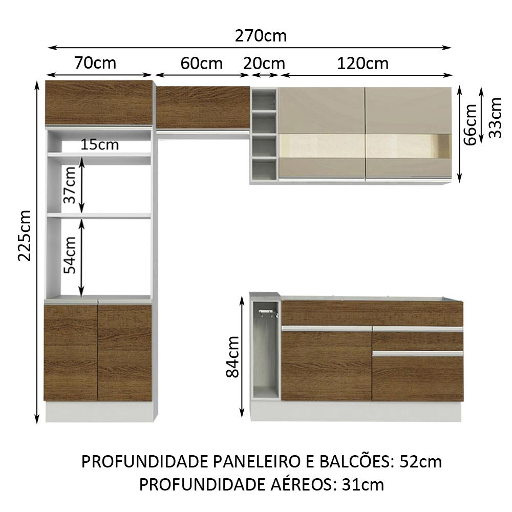 Cozinha Completa Madesa Jade com Armário e Balcão (Sem Tampo e Pia) - Branco/Rustic/Crema