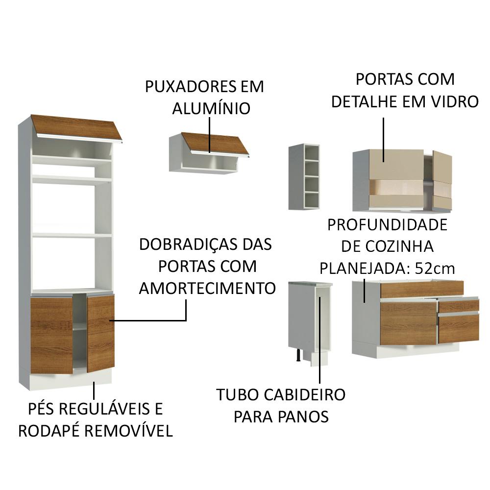 Cozinha Completa Madesa Jade com Armário e Balcão (Sem Tampo e Pia) - Branco/Rustic/Crema