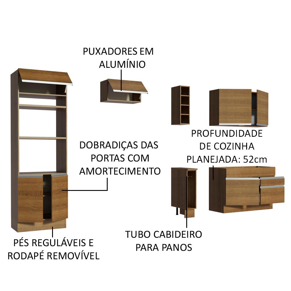 Cozinha Completa Madesa Jade com Armário e Balcão (Sem Tampo e Pia) - Rustic