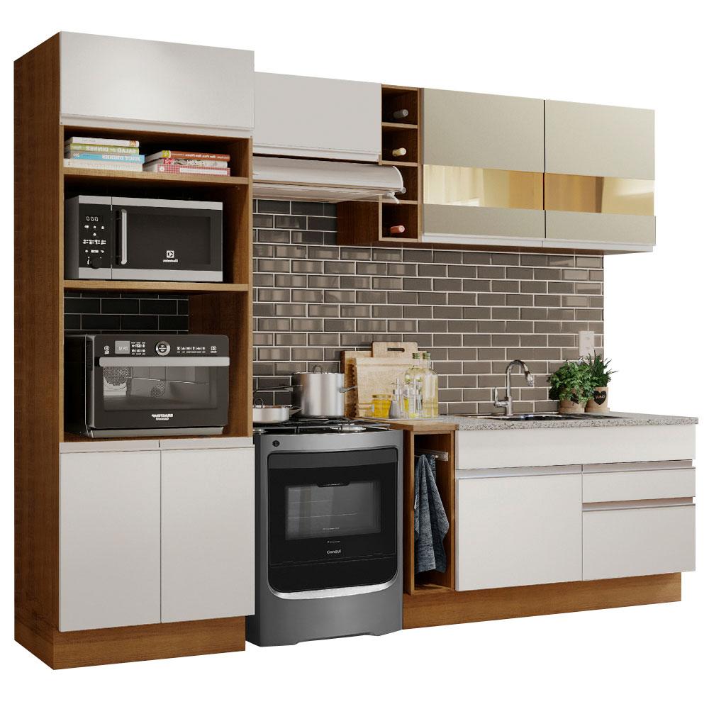 Cozinha Completa Madesa Jade com Armário e Balcão (Sem Tampo e Pia) - Rustic/Branco/Crema