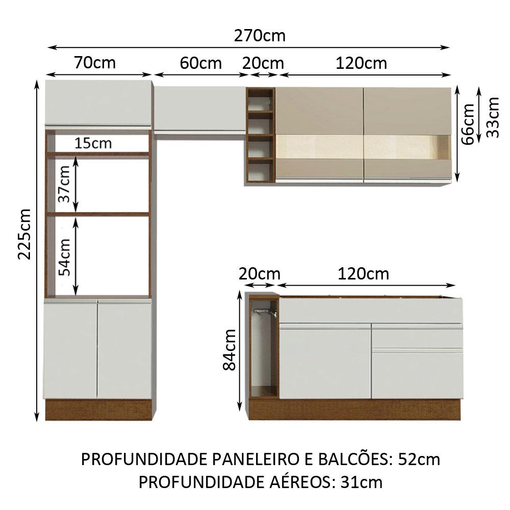 Cozinha Completa Madesa Jade com Armário e Balcão (Sem Tampo e Pia) - Rustic/Branco/Crema