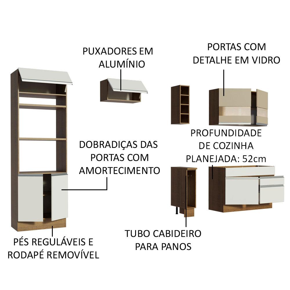Cozinha Completa Madesa Jade com Armário e Balcão (Sem Tampo e Pia) - Rustic/Branco/Crema