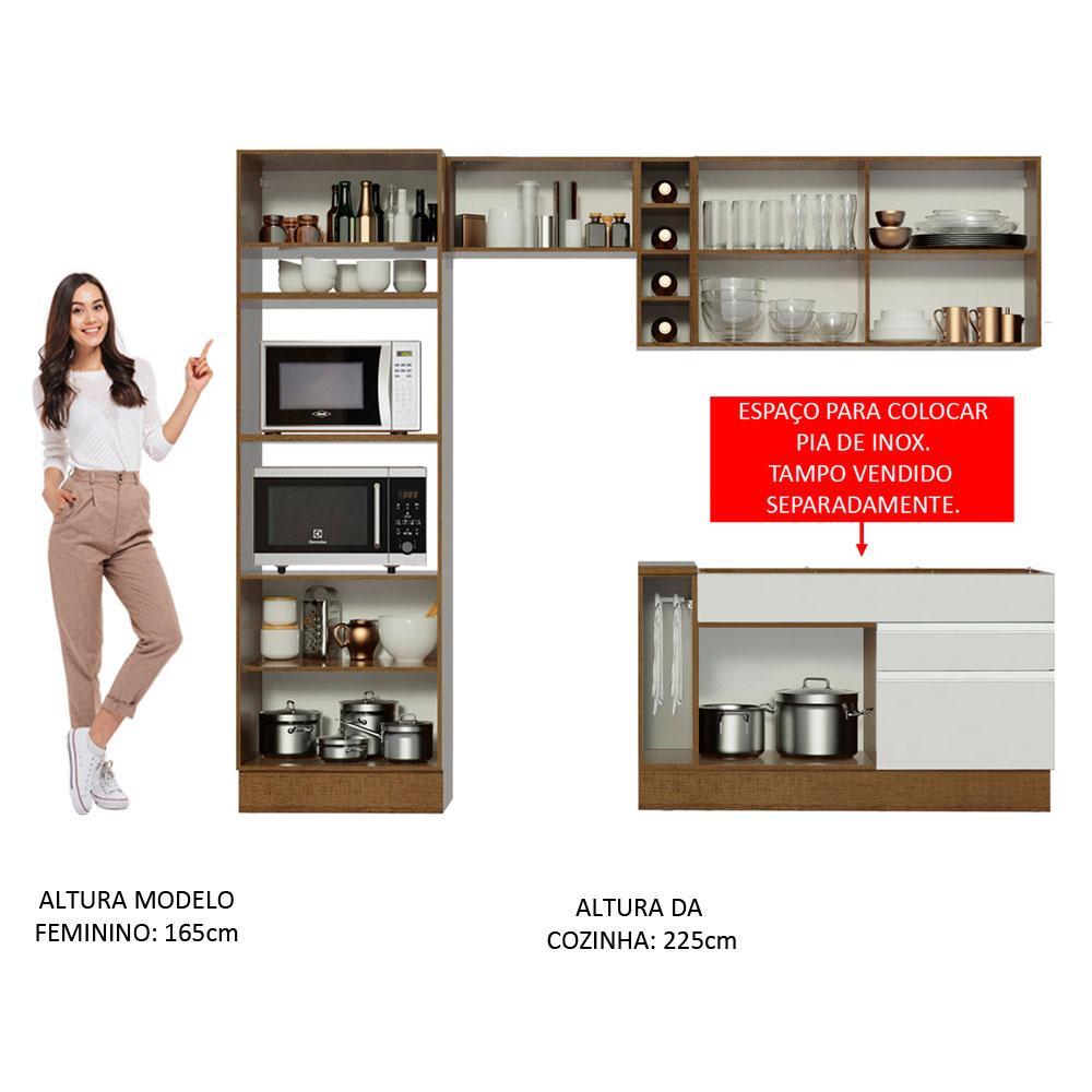 Cozinha Completa Madesa Jade com Armário e Balcão (Sem Tampo e Pia) - Rustic/Branco/Crema