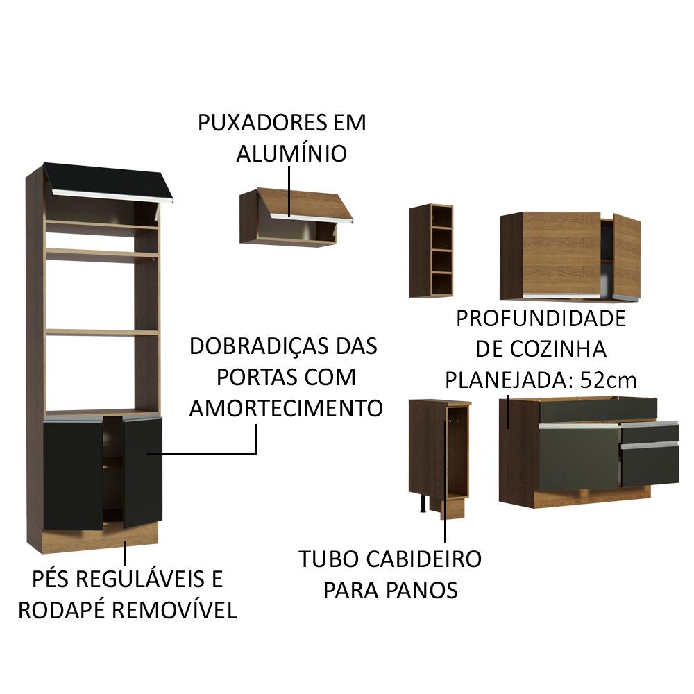 Cozinha Completa Madesa Jade com Armário e Balcão (Sem Tampo e Pia) - Rustic/Preto/Rustic