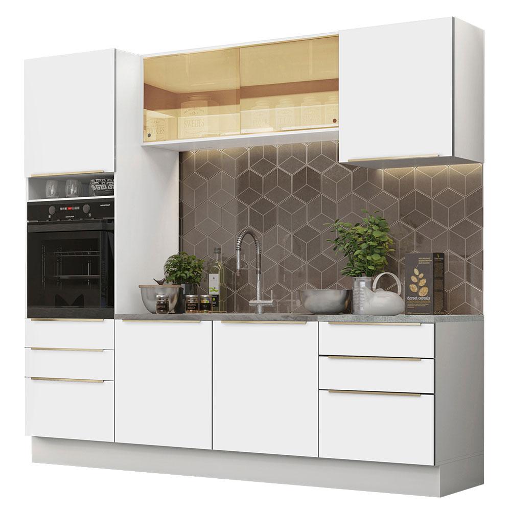 Cozinha Completa Madesa Lux 240002 com Armário e Balcão - Branco/Branco Veludo