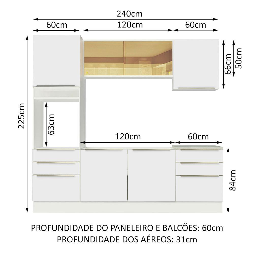 Cozinha Completa Madesa Lux 240002 com Armário e Balcão - Branco/Branco Veludo