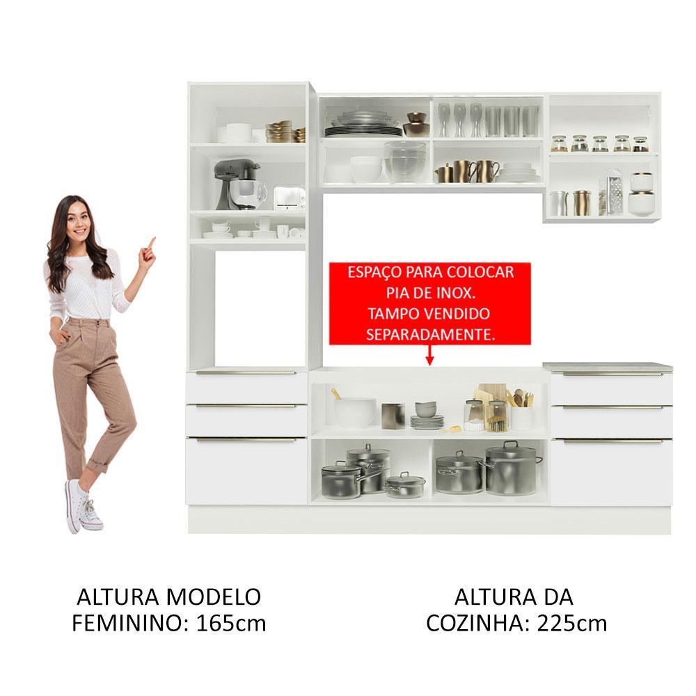 Cozinha Completa Madesa Lux 240002 com Armário e Balcão - Branco/Branco Veludo