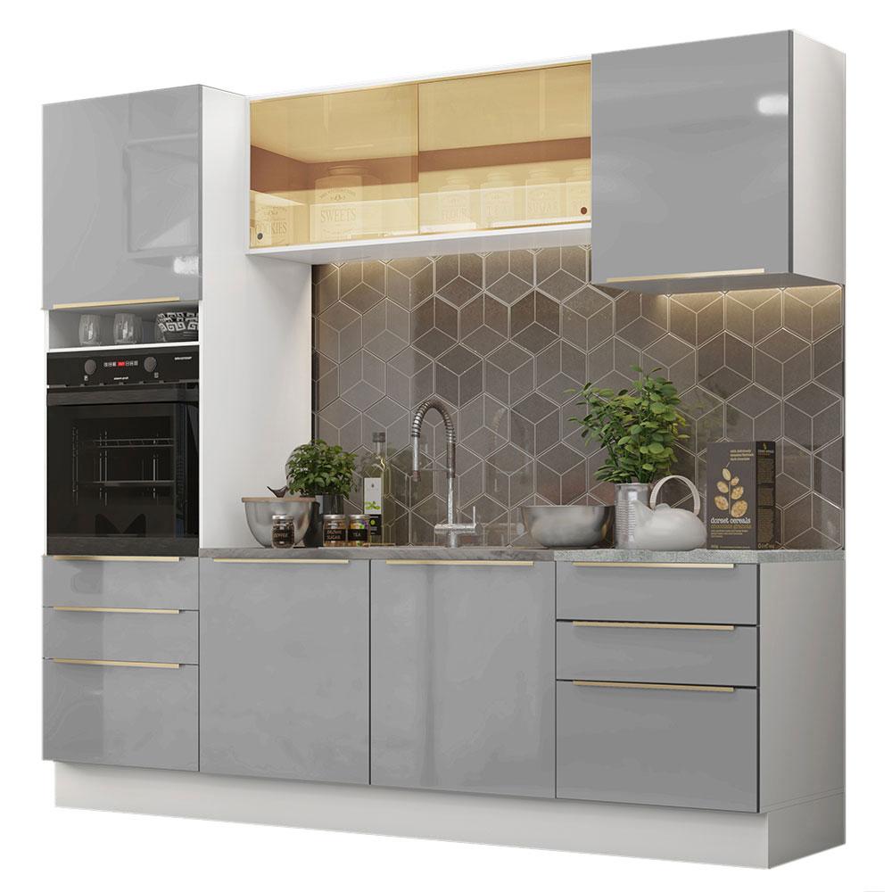 Cozinha Completa Madesa Lux 240002 com Armário e Balcão - Branco/Cinza