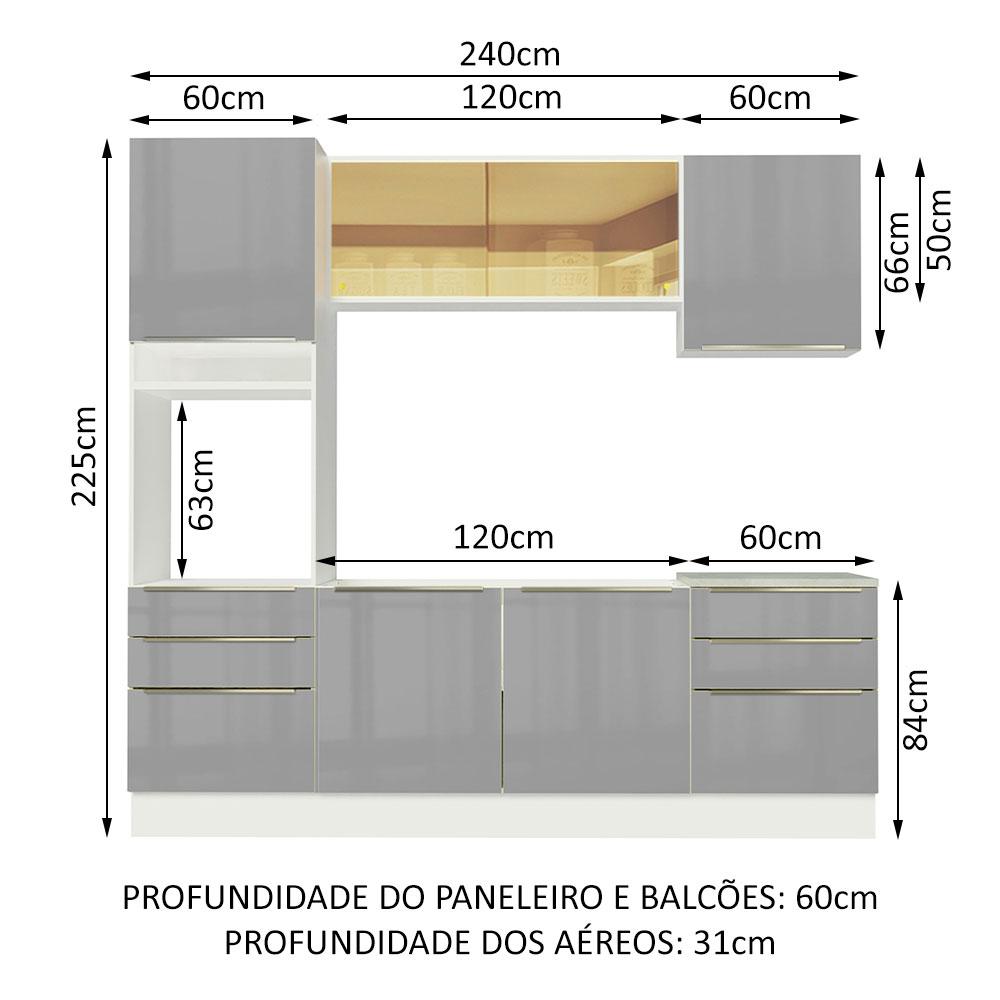 Cozinha Completa Madesa Lux 240002 com Armário e Balcão - Branco/Cinza
