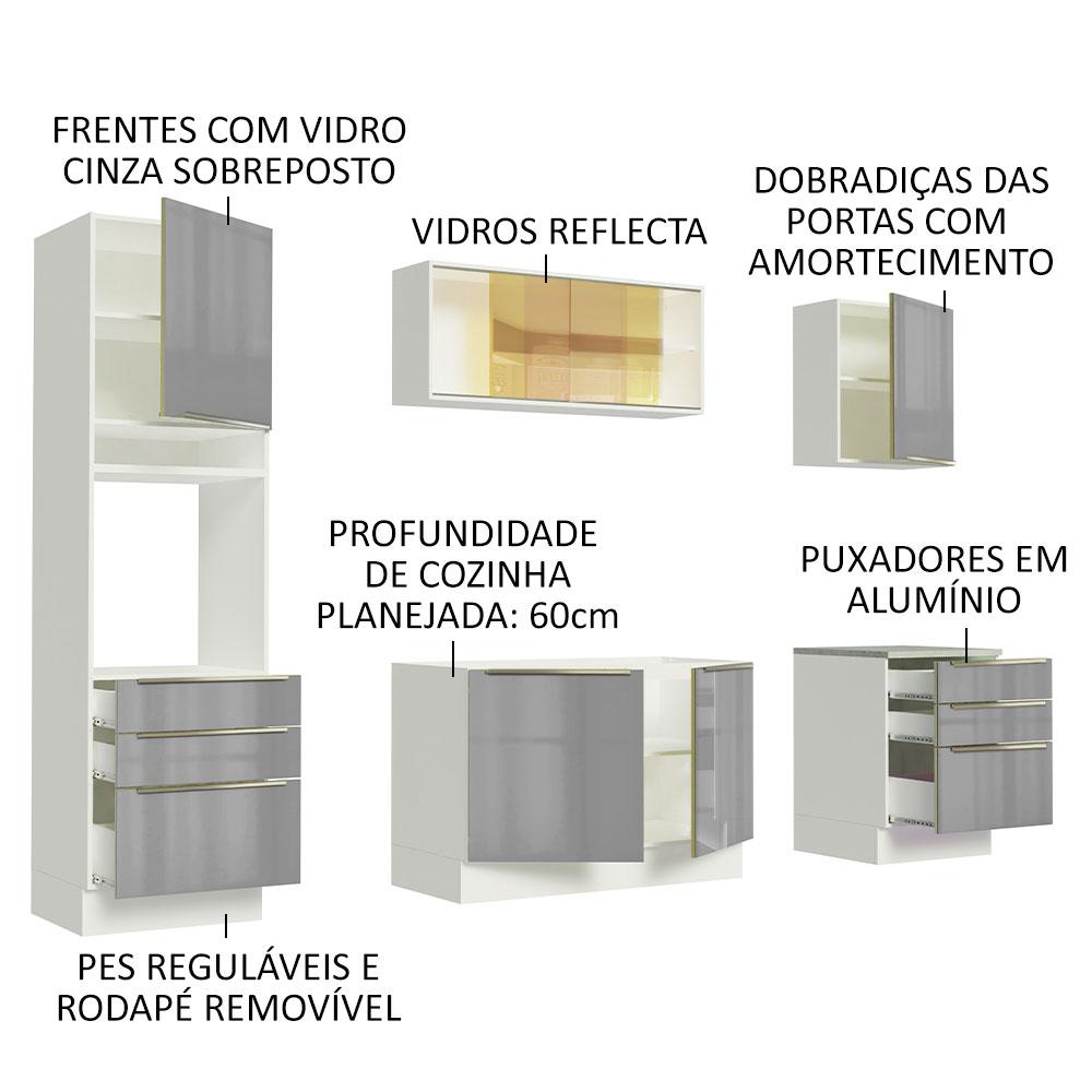 Cozinha Completa Madesa Lux 240002 com Armário e Balcão - Branco/Cinza