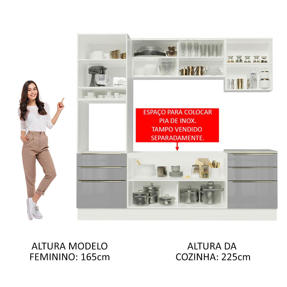Cozinha Completa Madesa Lux 240002 com Armário e Balcão - Branco/Cinza