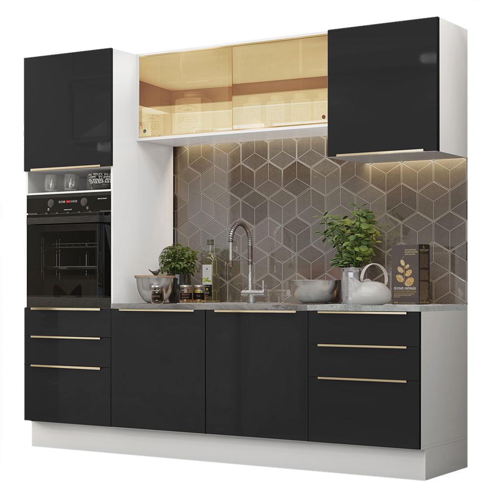 Cozinha Completa Madesa Lux 240002 com Armário e Balcão - Branco/Preto