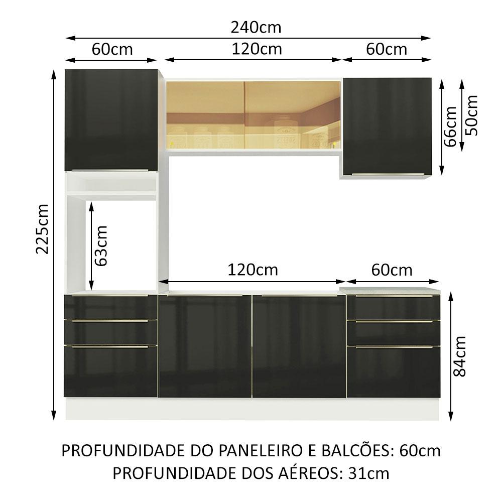 Cozinha Completa Madesa Lux 240002 com Armário e Balcão - Branco/Preto