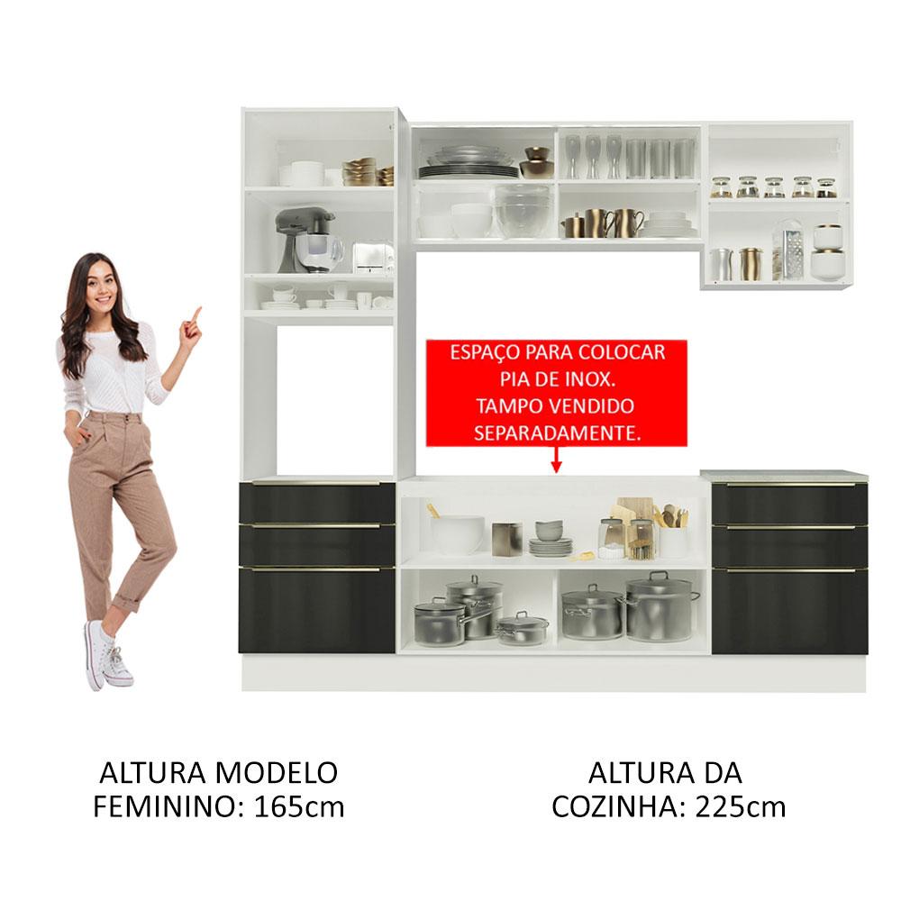 Cozinha Completa Madesa Lux 240002 com Armário e Balcão - Branco/Preto