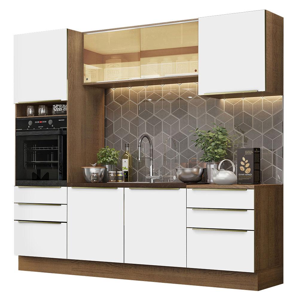 Cozinha Completa Madesa Lux 240002 com Armário e Balcão - Rustic/Branco Veludo