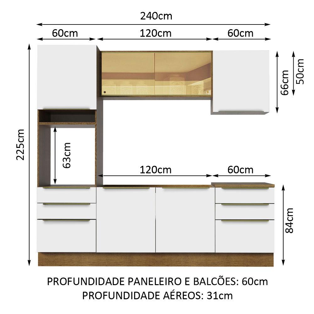 Cozinha Completa Madesa Lux 240002 com Armário e Balcão - Rustic/Branco Veludo
