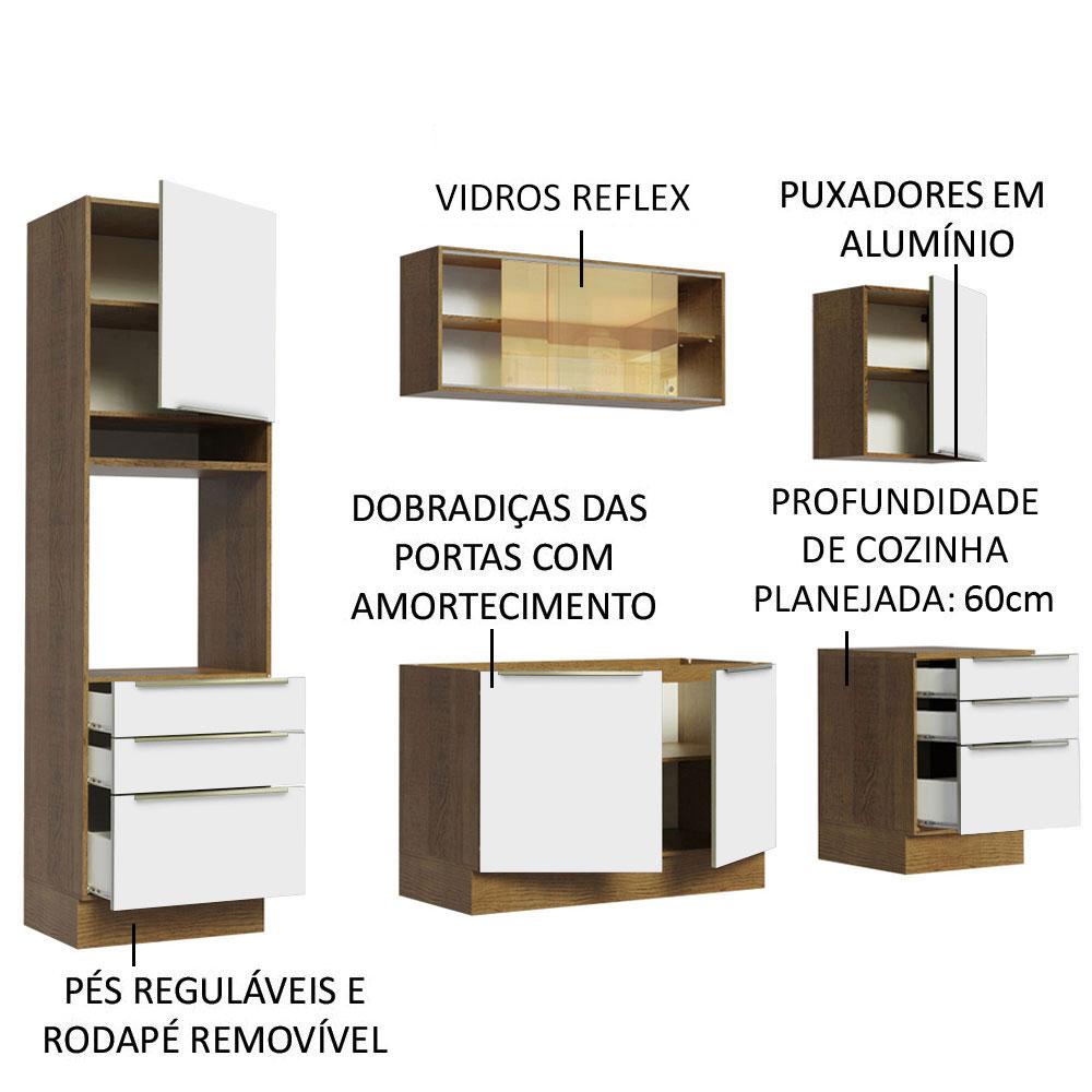 Cozinha Completa Madesa Lux 240002 com Armário e Balcão - Rustic/Branco Veludo