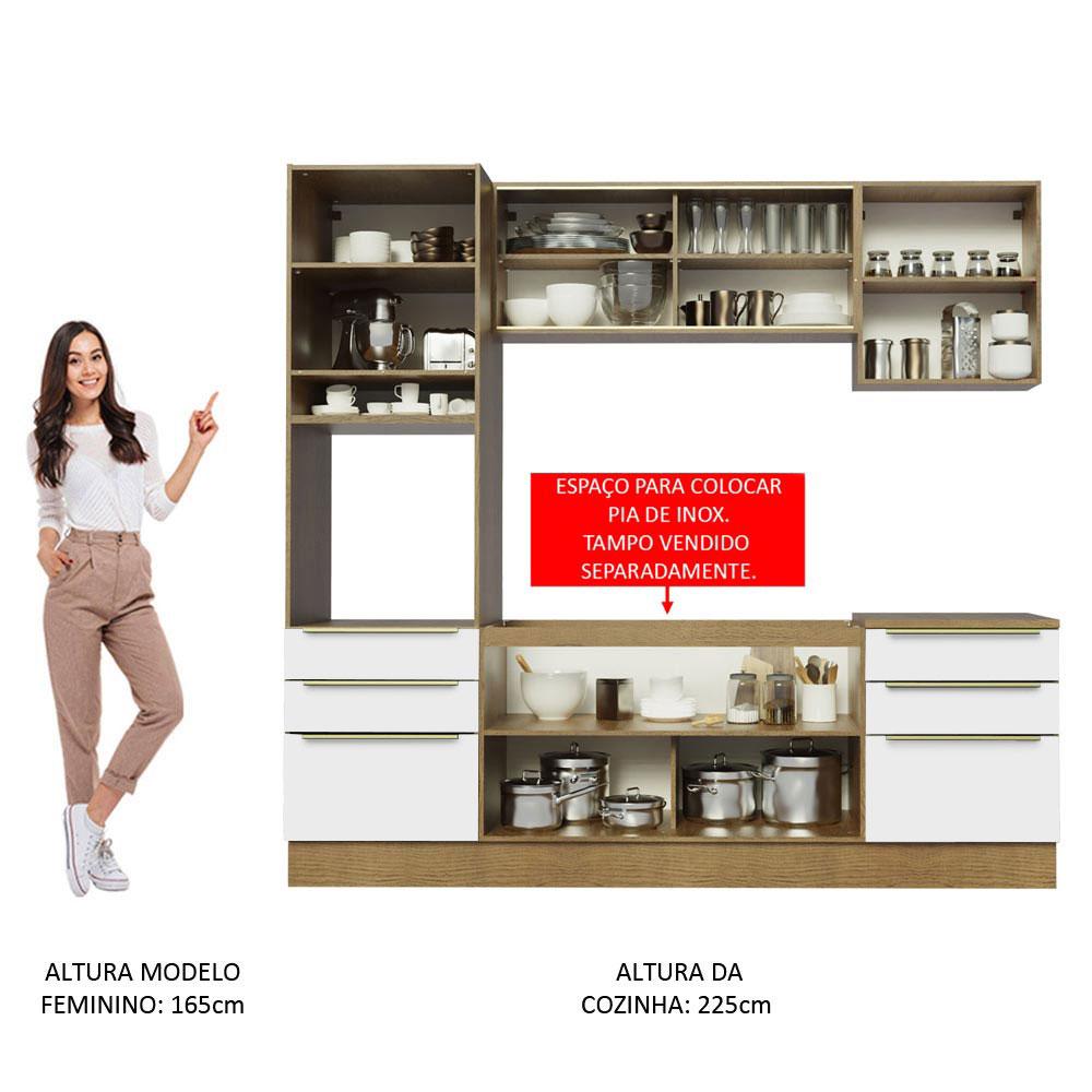Cozinha Completa Madesa Lux 240002 com Armário e Balcão - Rustic/Branco Veludo