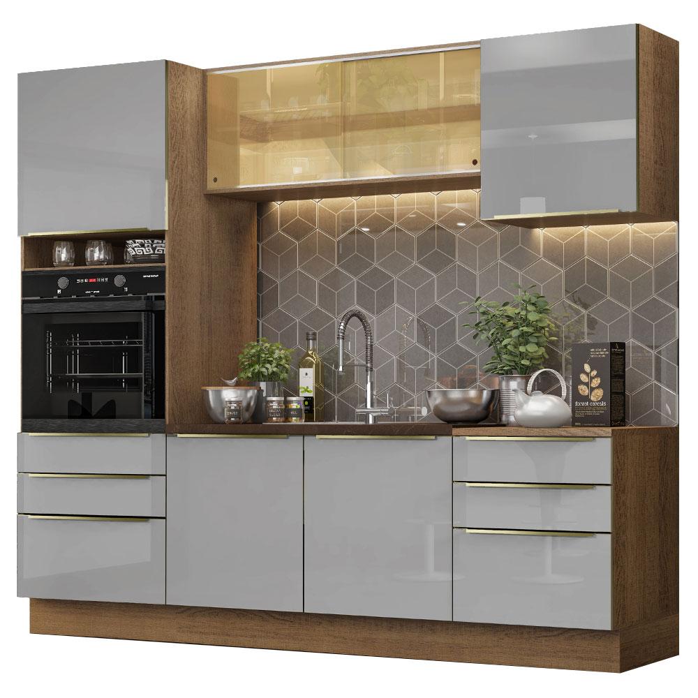 Cozinha Completa Madesa Lux 240002 com Armário e Balcão - Rustic/Cinza