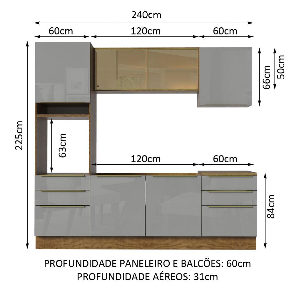 Cozinha Completa Madesa Lux 240002 com Armário e Balcão - Rustic/Cinza