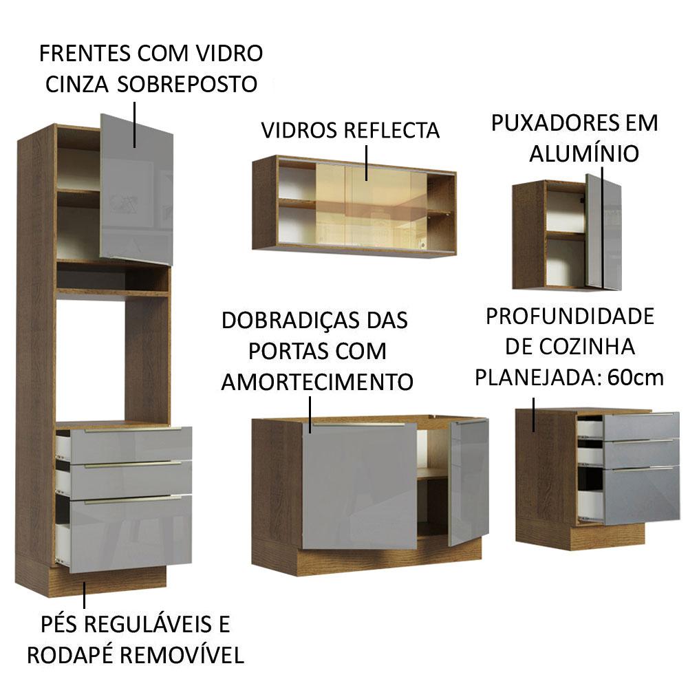 Cozinha Completa Madesa Lux 240002 com Armário e Balcão - Rustic/Cinza