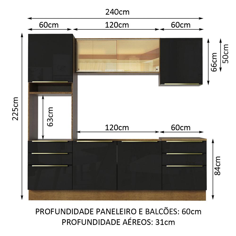 Cozinha Completa Madesa Lux 240002 com Armário e Balcão - Rustic/Preto