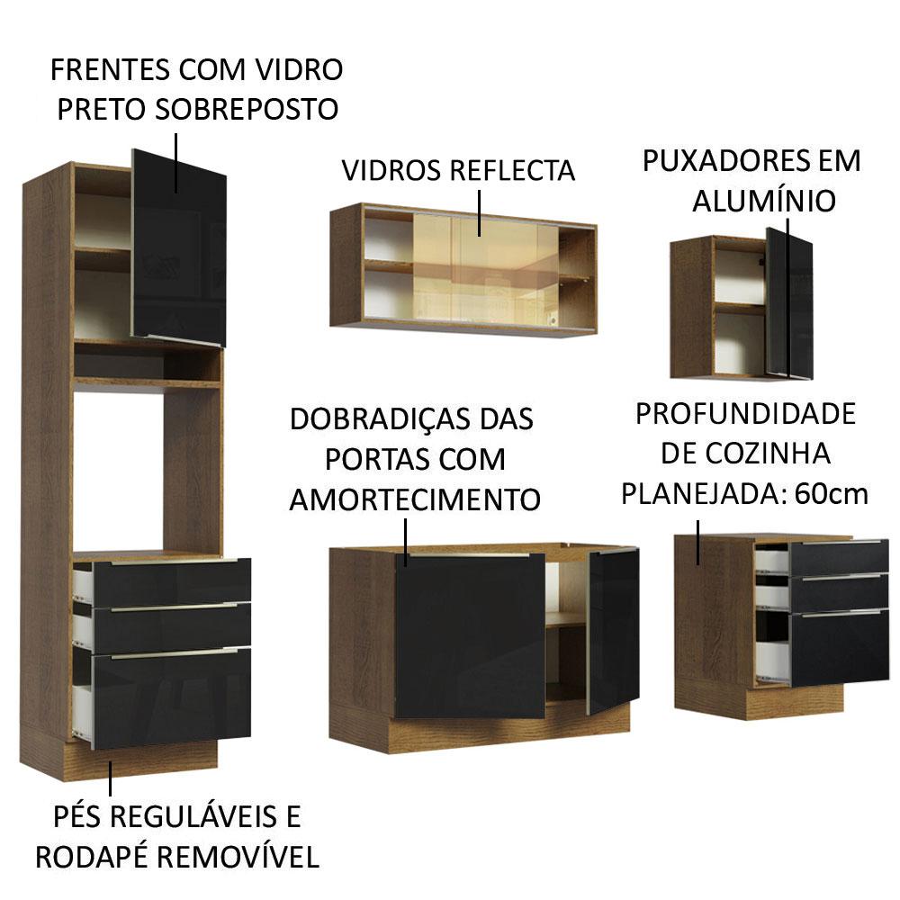 Cozinha Completa Madesa Lux 240002 com Armário e Balcão - Rustic/Preto