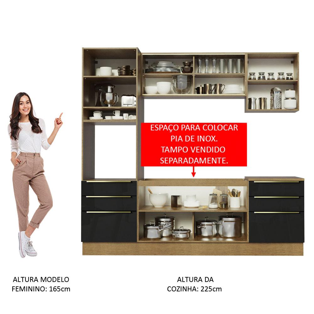 Cozinha Completa Madesa Lux 240002 com Armário e Balcão - Rustic/Preto