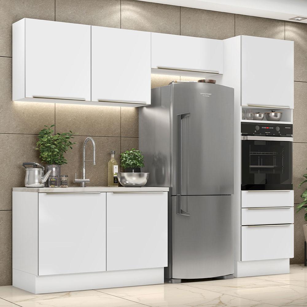 Cozinha Completa Madesa Lux 260005 com Armário e Balcão - Branco/Branco Veludo