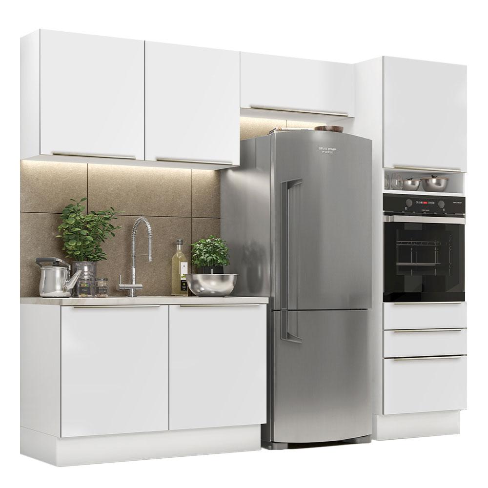 Cozinha Completa Madesa Lux 260005 com Armário e Balcão - Branco/Branco Veludo