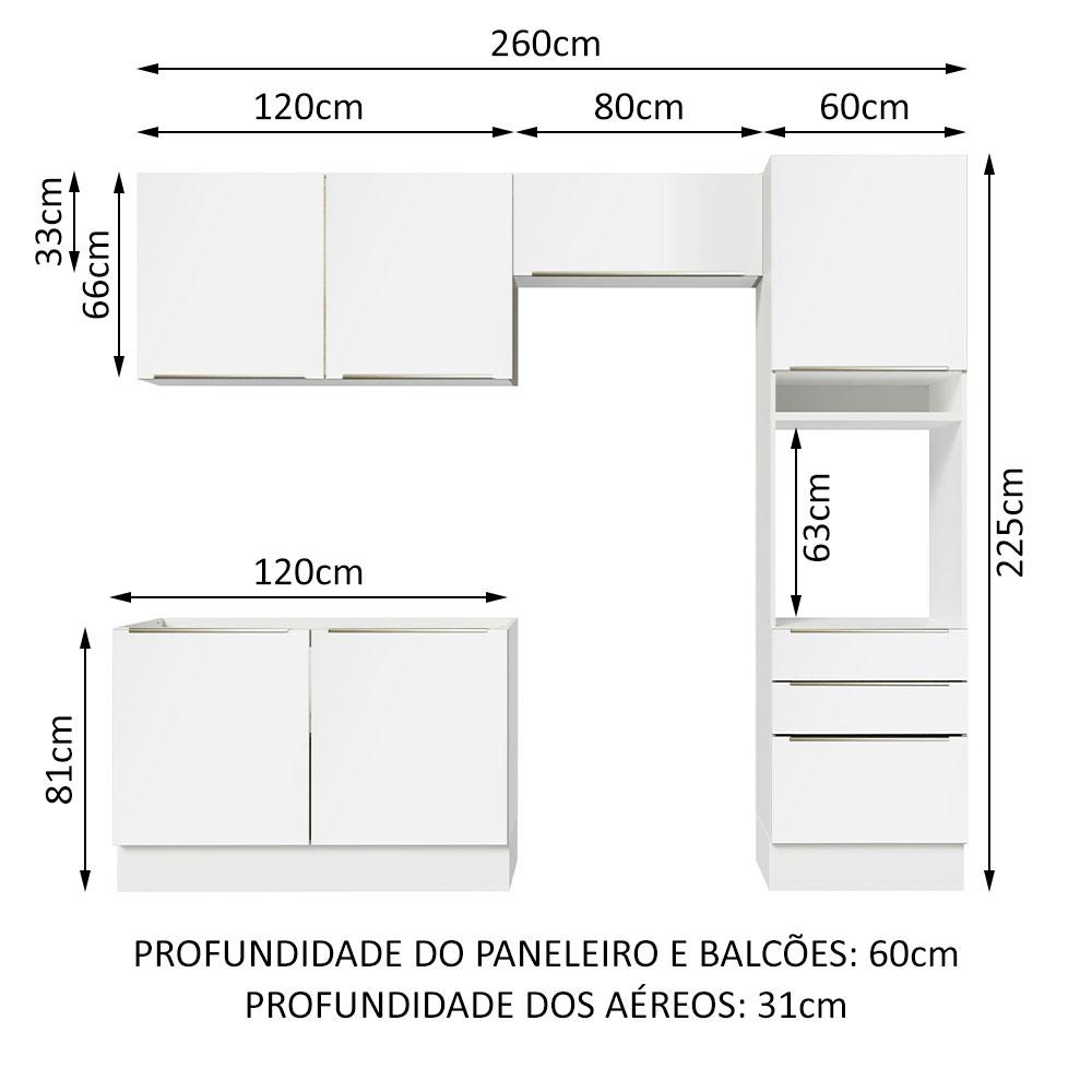 Cozinha Completa Madesa Lux 260005 com Armário e Balcão - Branco/Branco Veludo