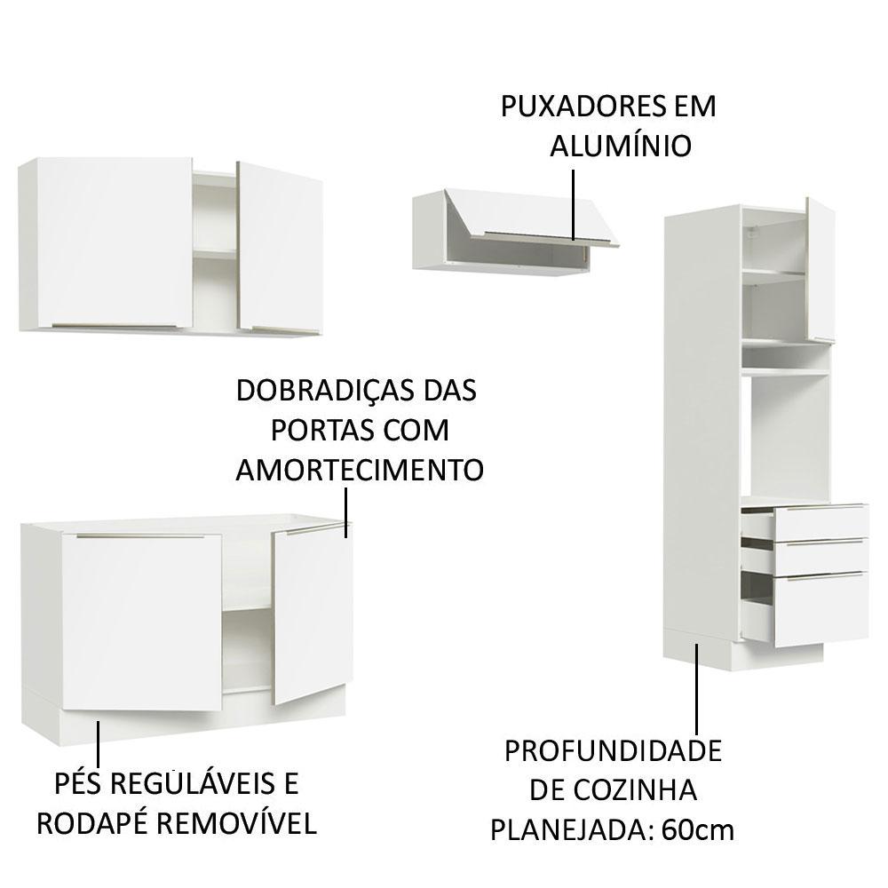 Cozinha Completa Madesa Lux 260005 com Armário e Balcão - Branco/Branco Veludo