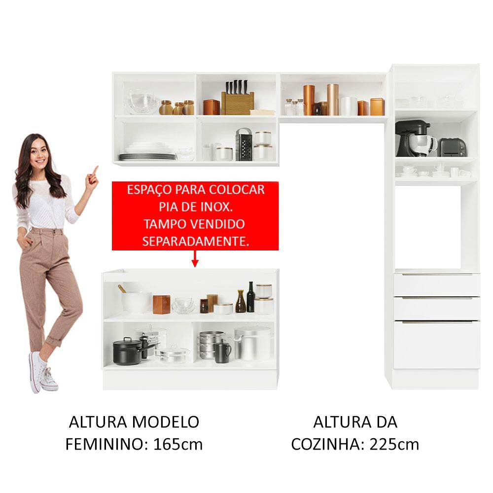 Cozinha Completa Madesa Lux 260005 com Armário e Balcão - Branco/Branco Veludo