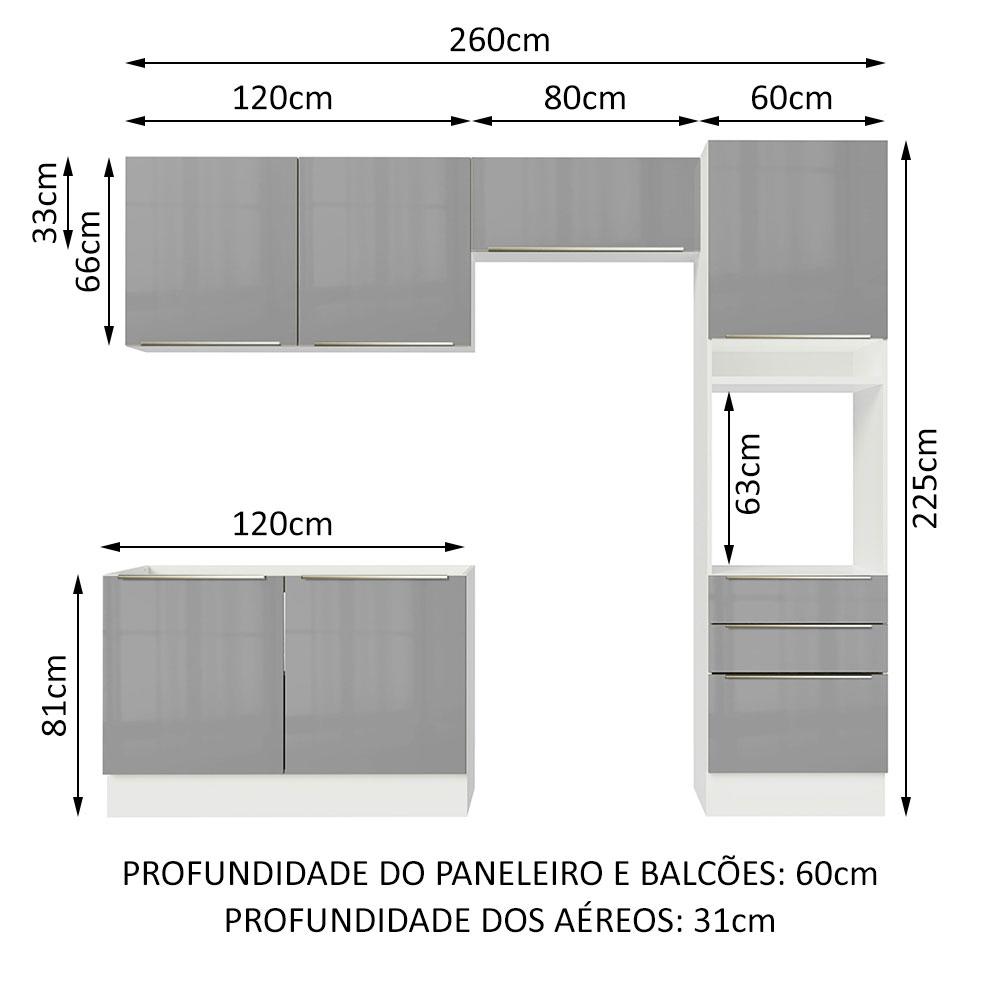 Cozinha Completa Madesa Lux 260005 com Armário e Balcão - Branco/Cinza