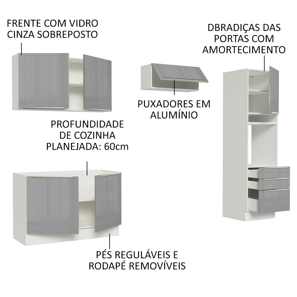 Cozinha Completa Madesa Lux 260005 com Armário e Balcão - Branco/Cinza