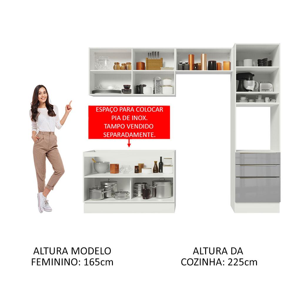 Cozinha Completa Madesa Lux 260005 com Armário e Balcão - Branco/Cinza