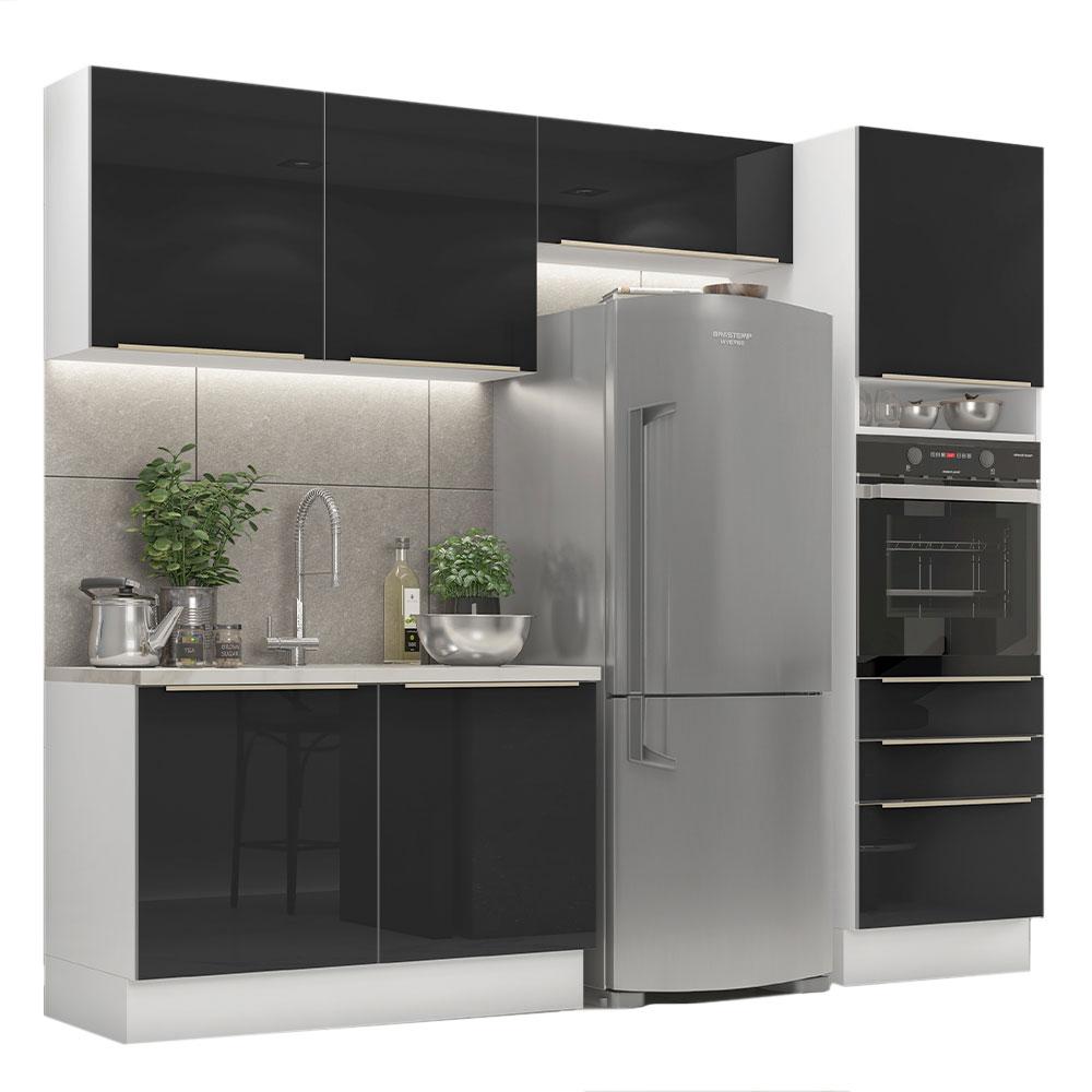 Cozinha Completa Madesa Lux 260005 com Armário e Balcão - Branco/Preto